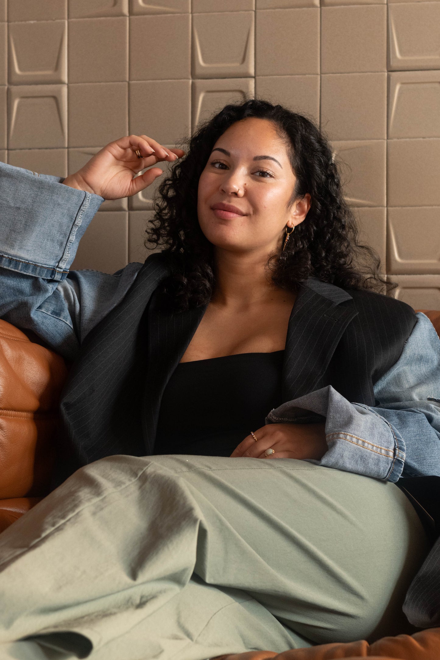 Upcycled blazer Wrangler met streep.