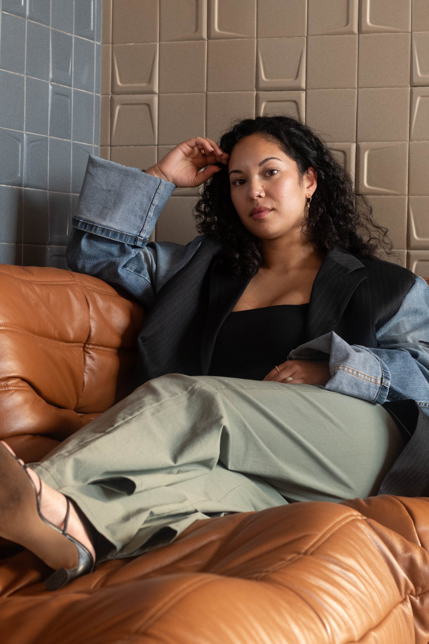 Upcycled blazer Wrangler met streep.