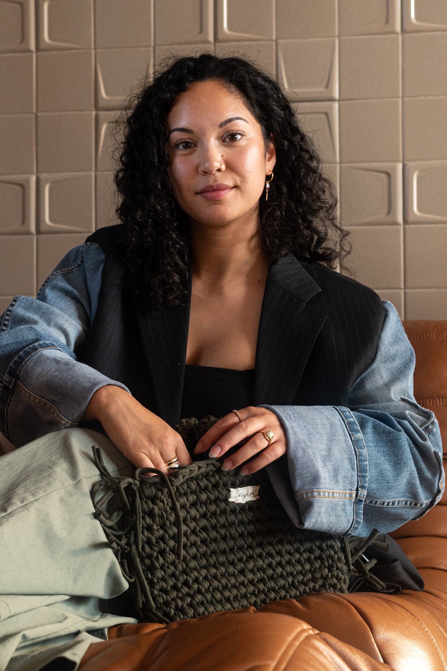 Upcycled blazer Wrangler met streep.